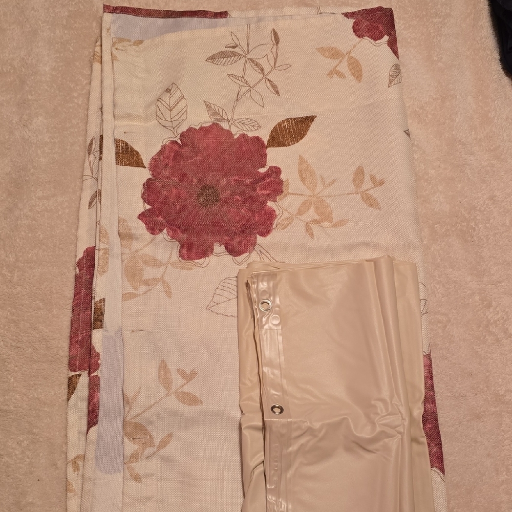 Floral Shower Curtain with Hooks